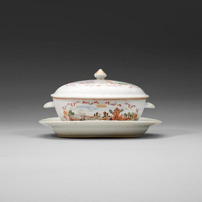 TERRIN med LOCK och FAT, kompaniporslin. Qingdynastin, Qianlong (1736-95).