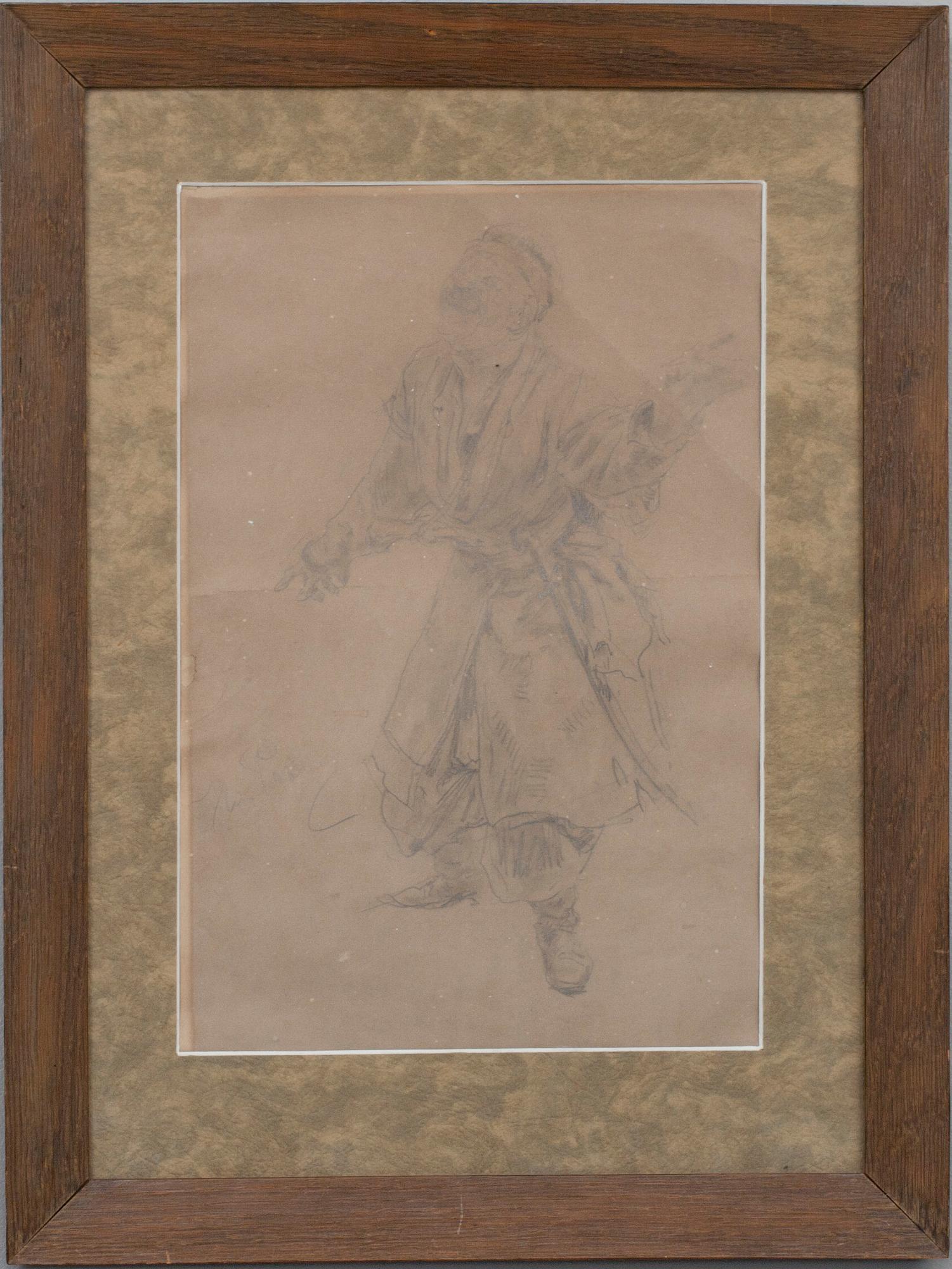 ILJA REPIN, teckning, signerad.