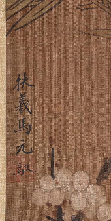 MÅLNING, motiv med lekande hundar vid en trädgårdsklippa, efter Ma Yuanyu (1669-1722), sen Qingdynastin (1644-1912).