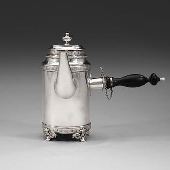 1004. A Swedish 18th century silver coffee-pot, marks of Johan Stras, Stockholm 1782.