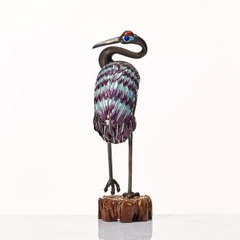 A silver and enamel figure of a crane, first half of 20th Century.