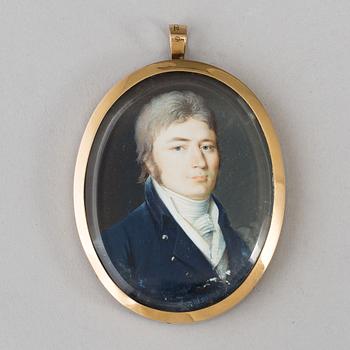 CARL VIERTEL, tillskriven, MINIATYR, herrporträtt, infattad i guldram 18K, av Olof Carlström, Stockholm 1804.