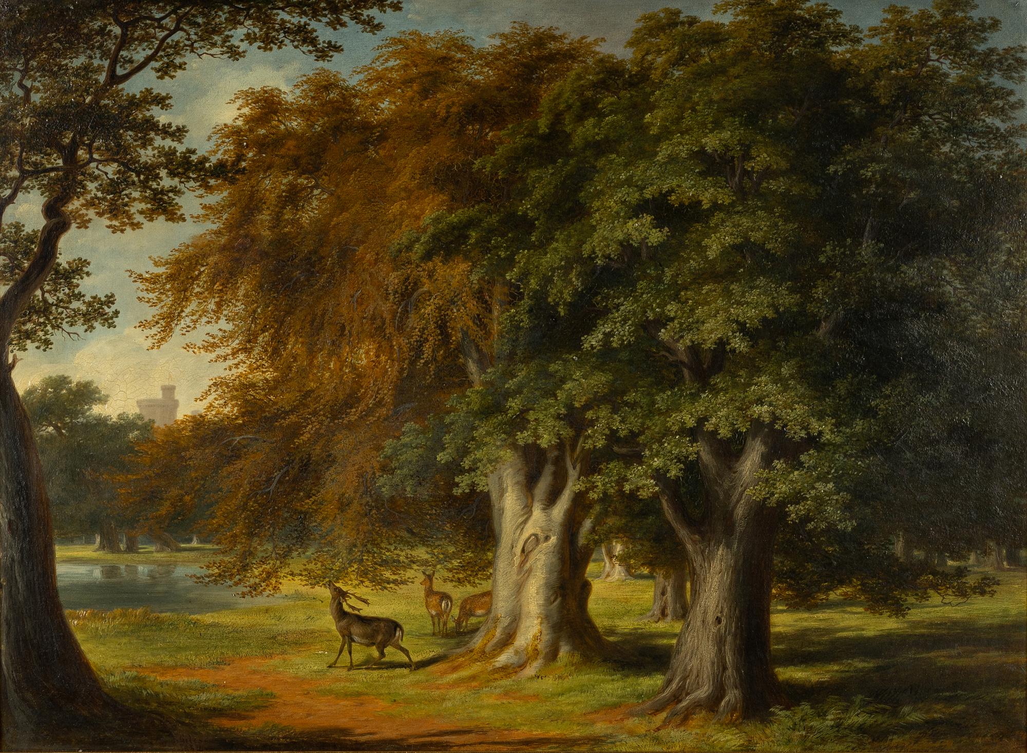 James William Giles, landscape with deer.