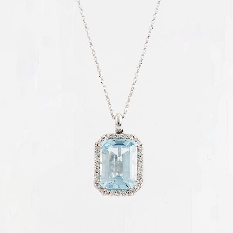 Aquamarine and brilliant cut diamond necklace.