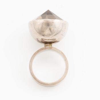 Birger Pellas, ring, sterling silver with cabochon-cut brown stone, likely smoky quartz, Malmö 1964.