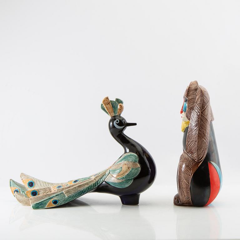 Figurines 2 pcs Gobel Peacock and Monkey 1980s porcelain.