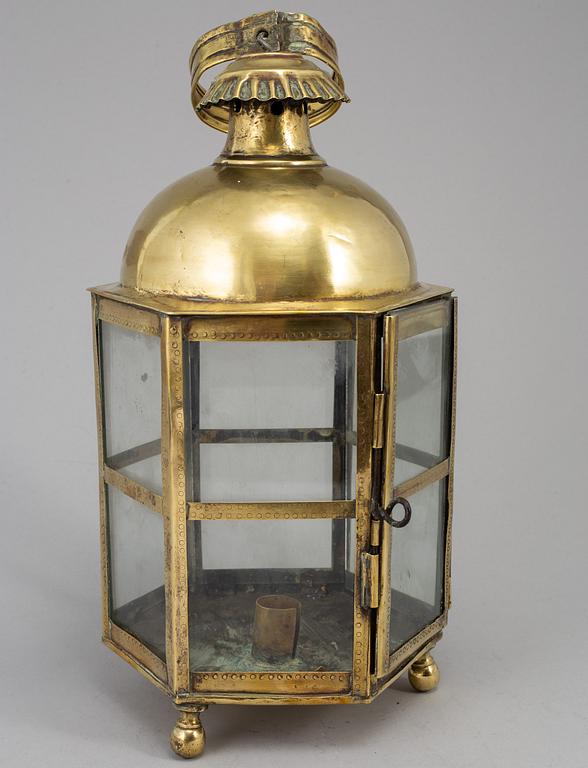 An 18th century brass lantern.