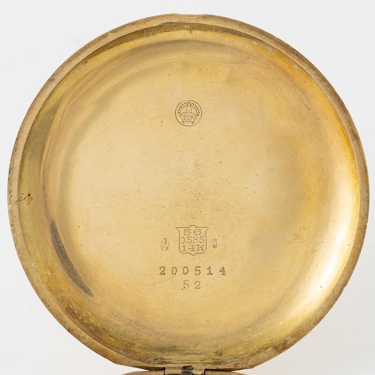 Pocket watch, 14K gold, hunter, 51 mm.