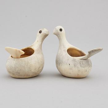 LARS PIRAK, two reindeer horn grouse salt cellars, signed.