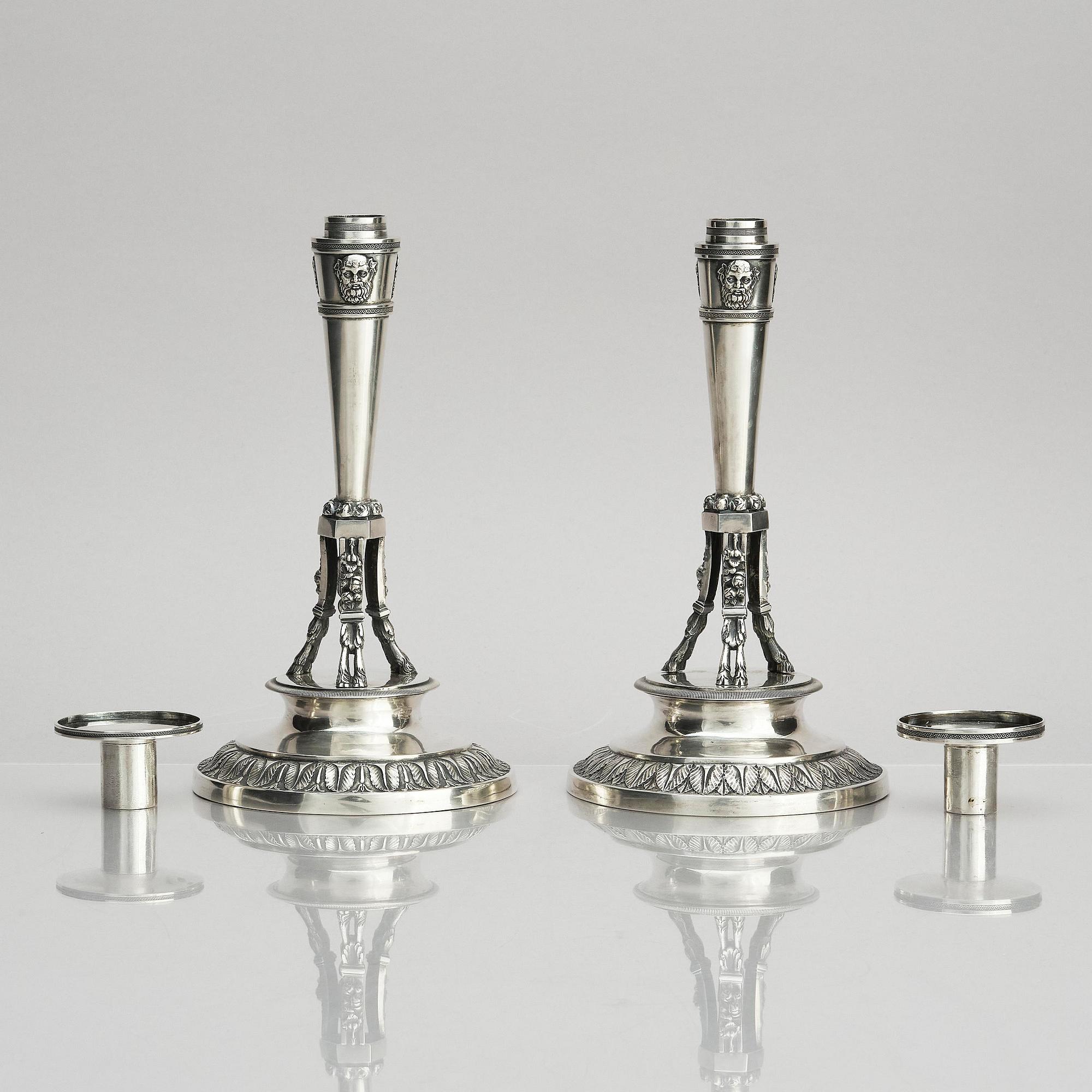 A pair of German silver candlesticks, mark of Johann Martin Schott Frankfurt am Main (active 1815-1822).