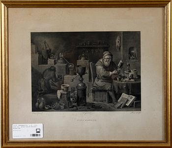 KOPPARSTICK, 2 st, 1700-1800-tal, efter David Teniers, Frankrike.