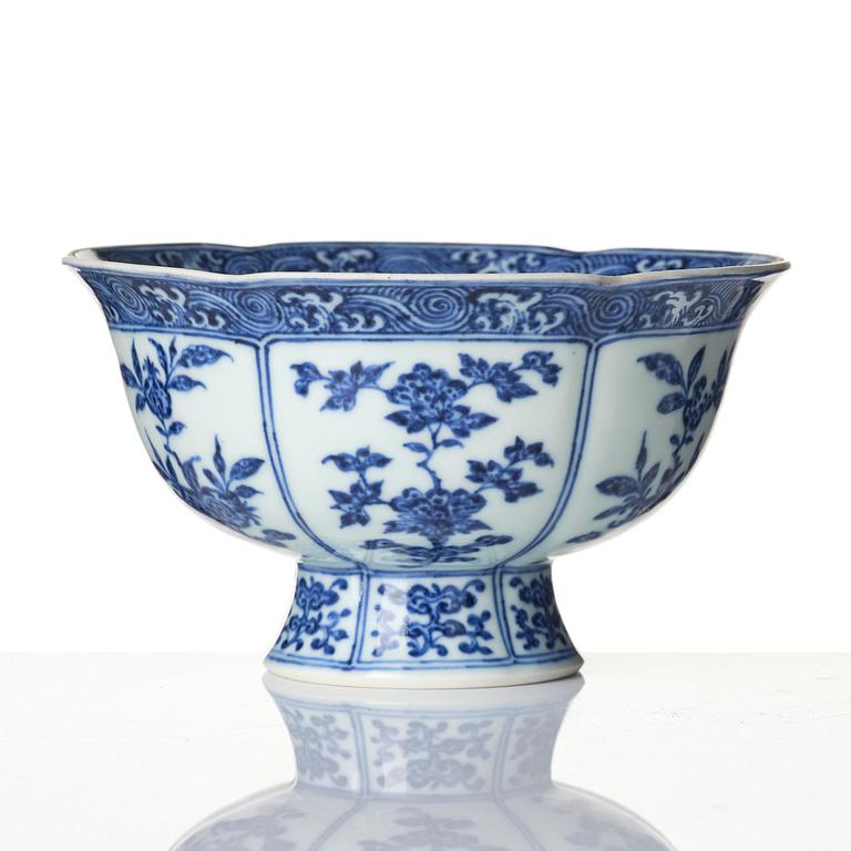 A blue and white 'sanduo' lobed bowl, Qing dynasty, Yongzheng mark and of the period (1723-35).