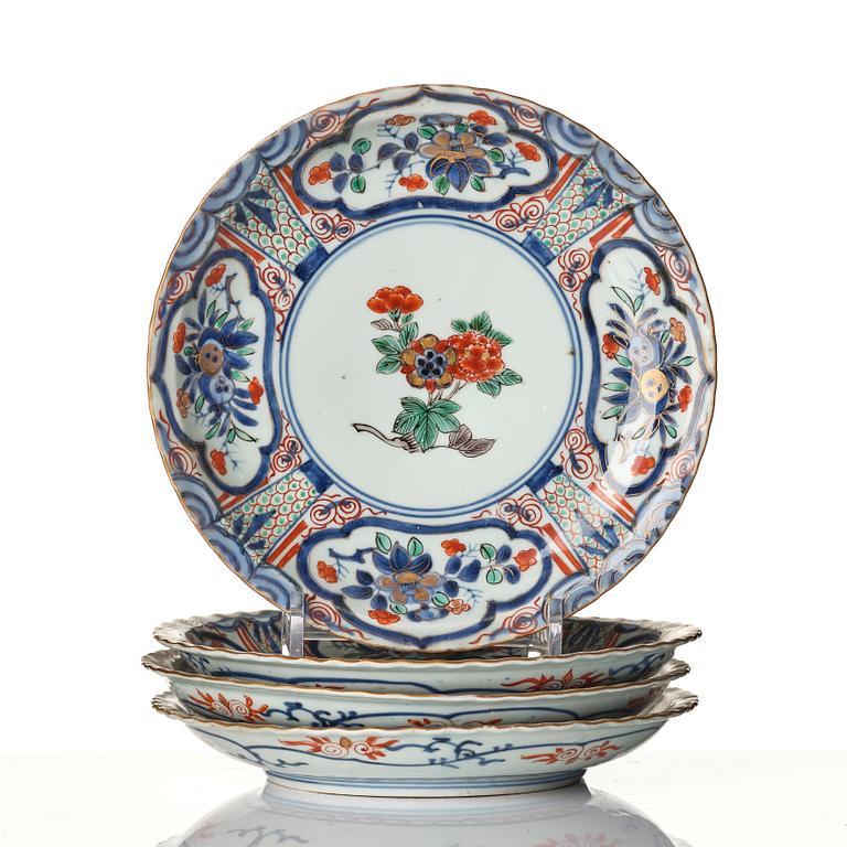 A set of four imari dishes, a blue and white bowl and a Japanese lacker box, Meiji period (!868-1912).