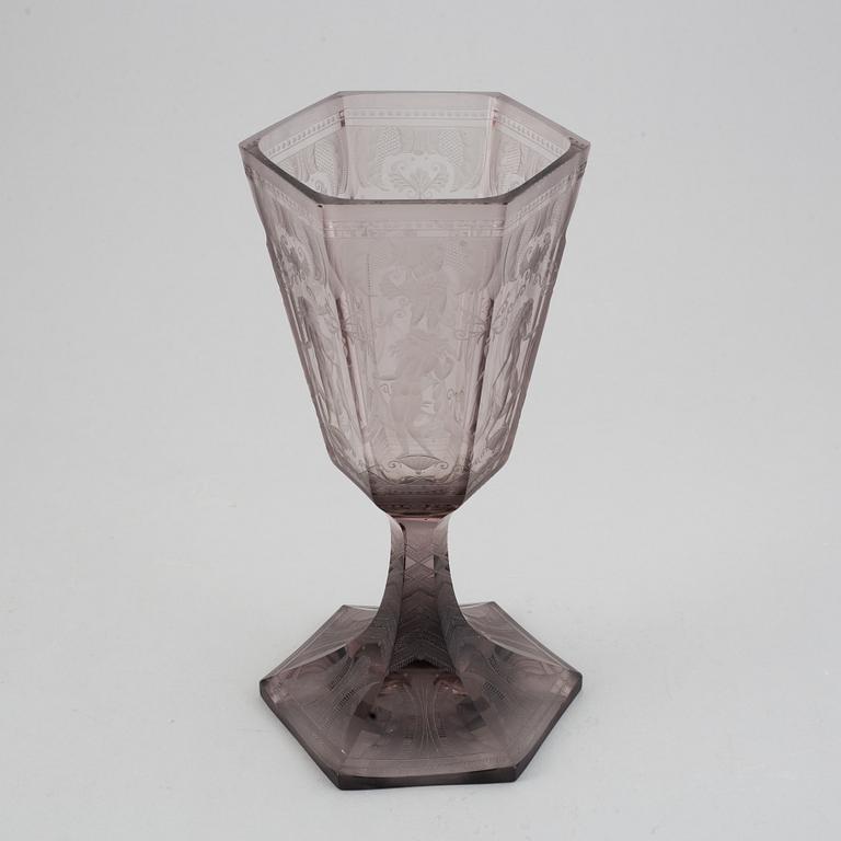 Simon Gate, an engraved glass goblet " Six Graces", Orrefors, Sweden 1925, model 154, engraved by Elis Rydh.