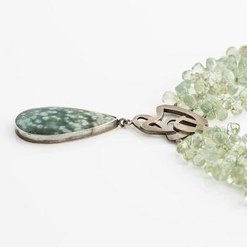 John Agee, necklace, silver and green stones likely quartz.
