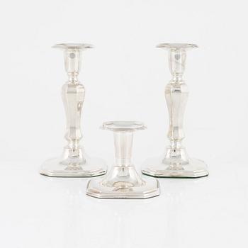 A group of three Swedish silver candlesticks, MEMA, Lidköping, 1987.