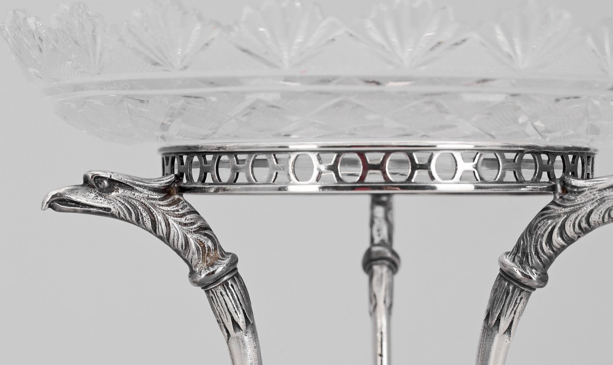 UPPSATSSKÅLAR, 3 (2+1) st, glas samt nysilver, AG Dufva, 1800/1900-tal.