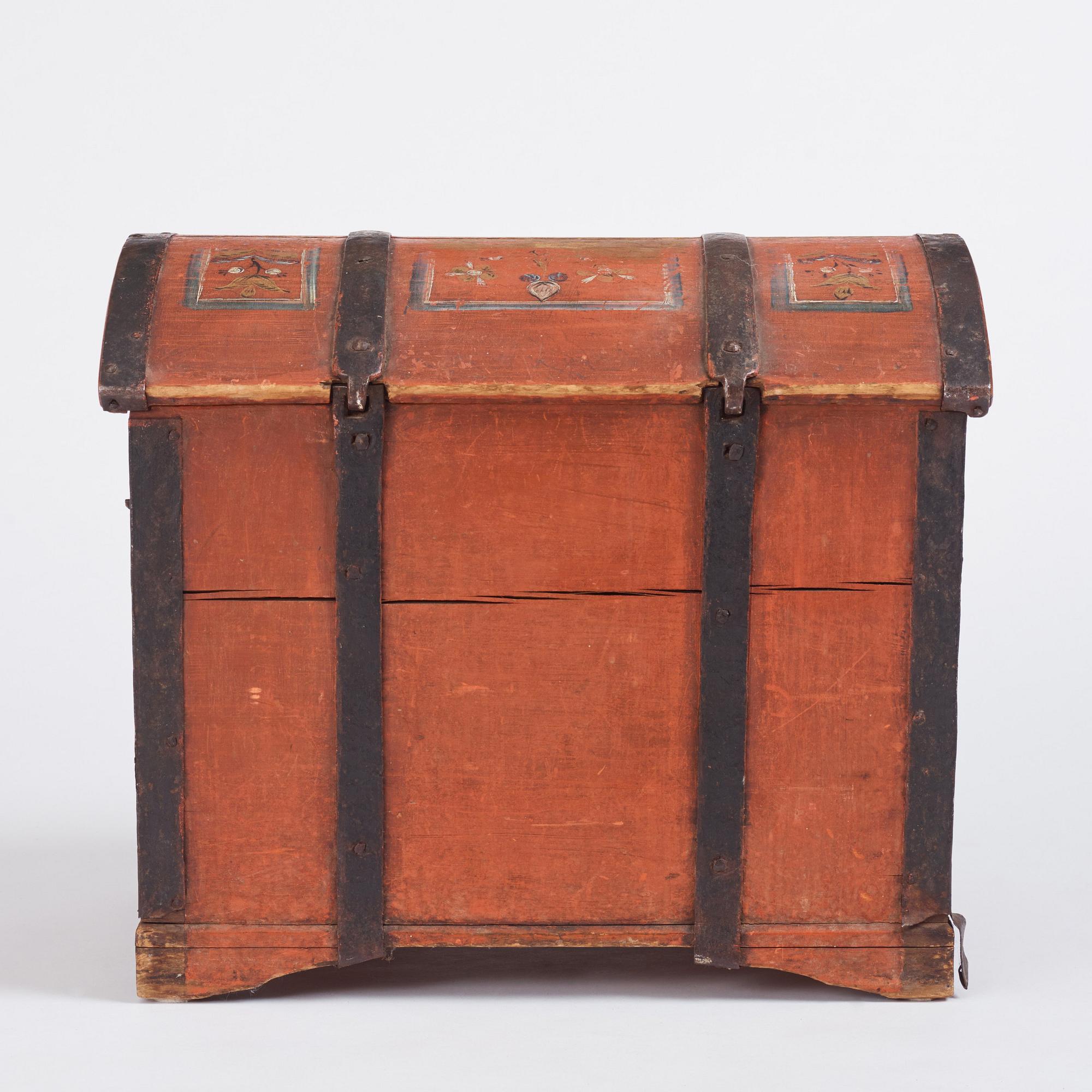 A painted provincial chest, Norbotten, Sweden, dated 1827.
