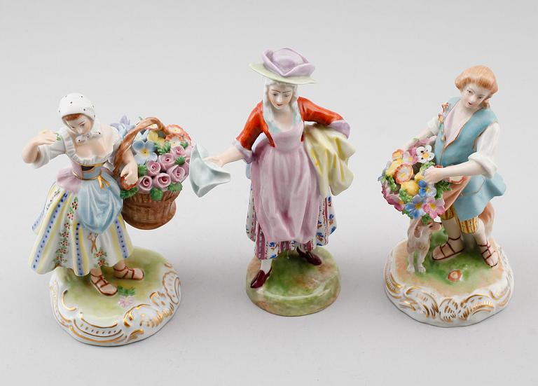 FIGURER, 3 st, porslin, Dresden, 1900-talets mitt.