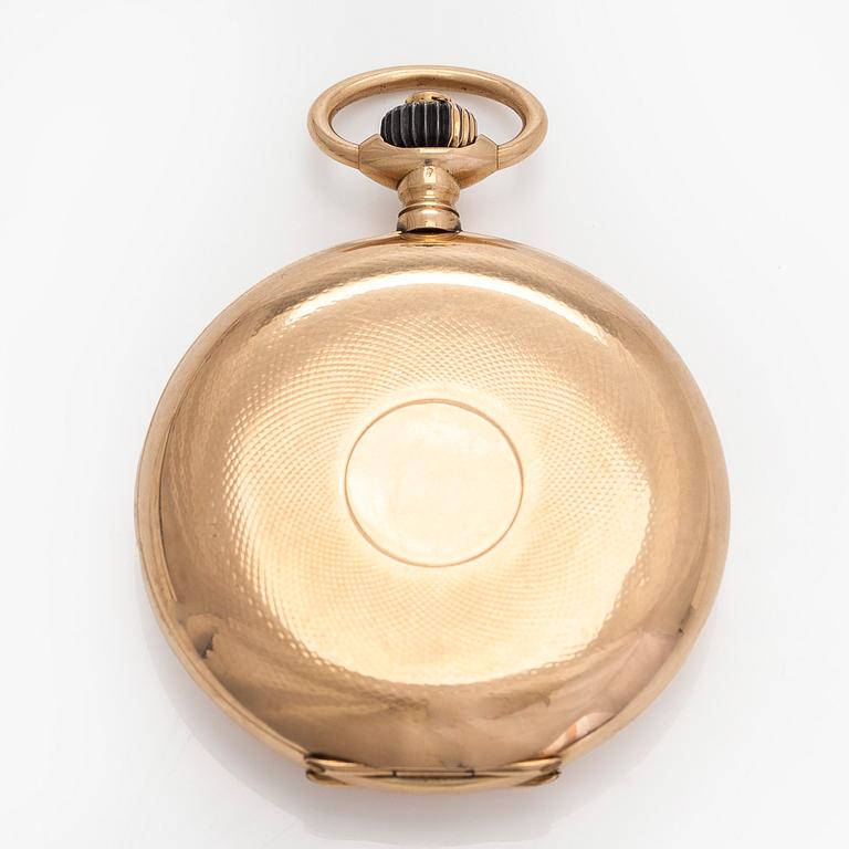 Pocket watch, Borel Neuchatel, 53 mm, 14K gold, lever escapement, plastic crystal.