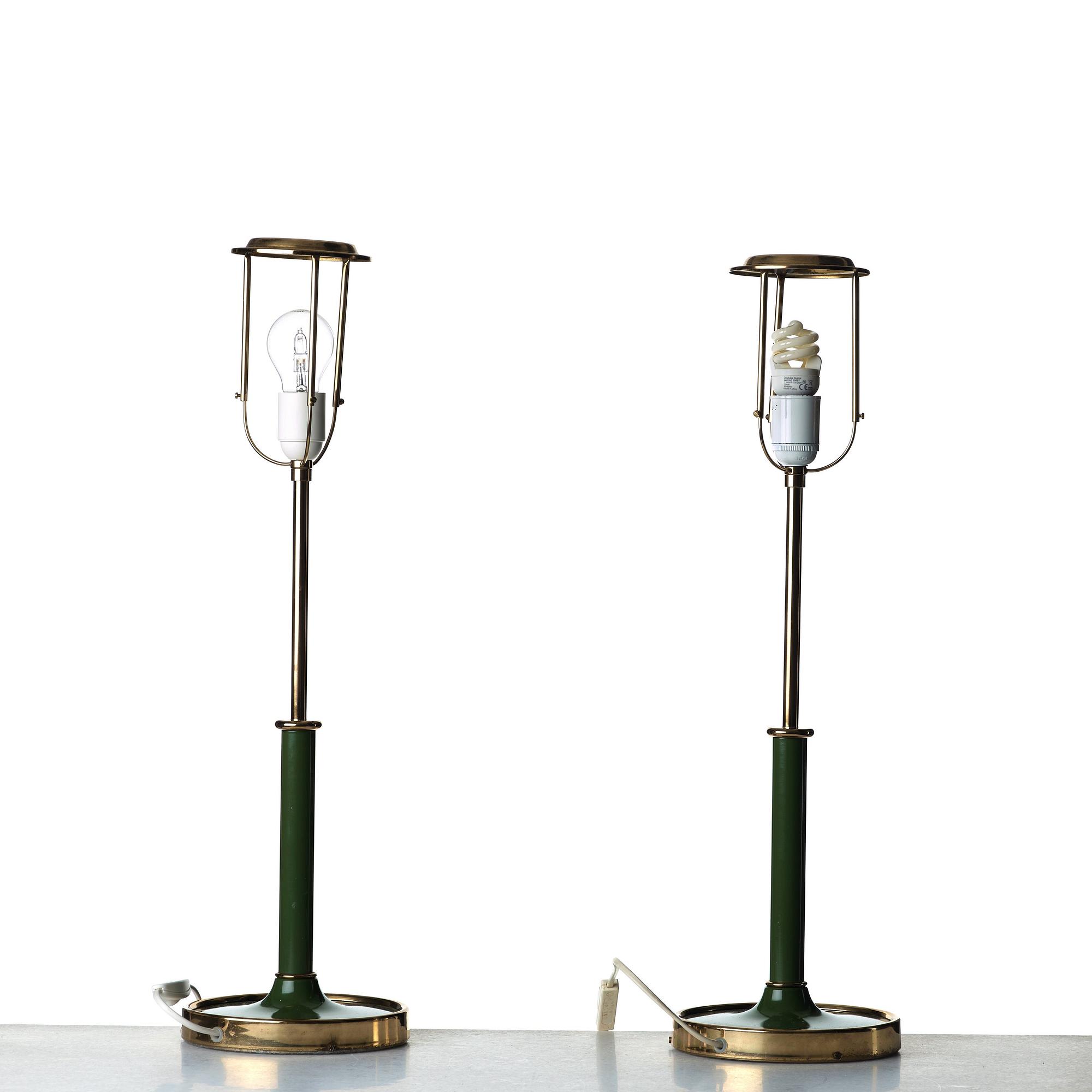 Josef Frank, a pair of brass and green lacquered table lamps, Svenskt Tenn, model 2466.