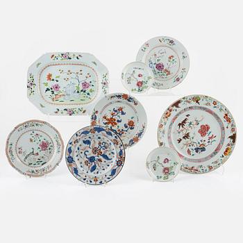 A group of eight Chinese porcelain dishes, Qing dynasty, Qianlong (1736-95) and China, early 20th Century.