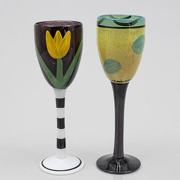 Ulrica Hydman-Vallien, seven goblets, Kosta Boda.