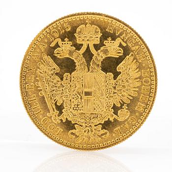 Gold coin, Austria-Hungary, Franz Joseph 1 Ducat, 1915.