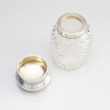 A silver and cut-glass tea caddy, W.A Bolin, Moscow 1908-1917.