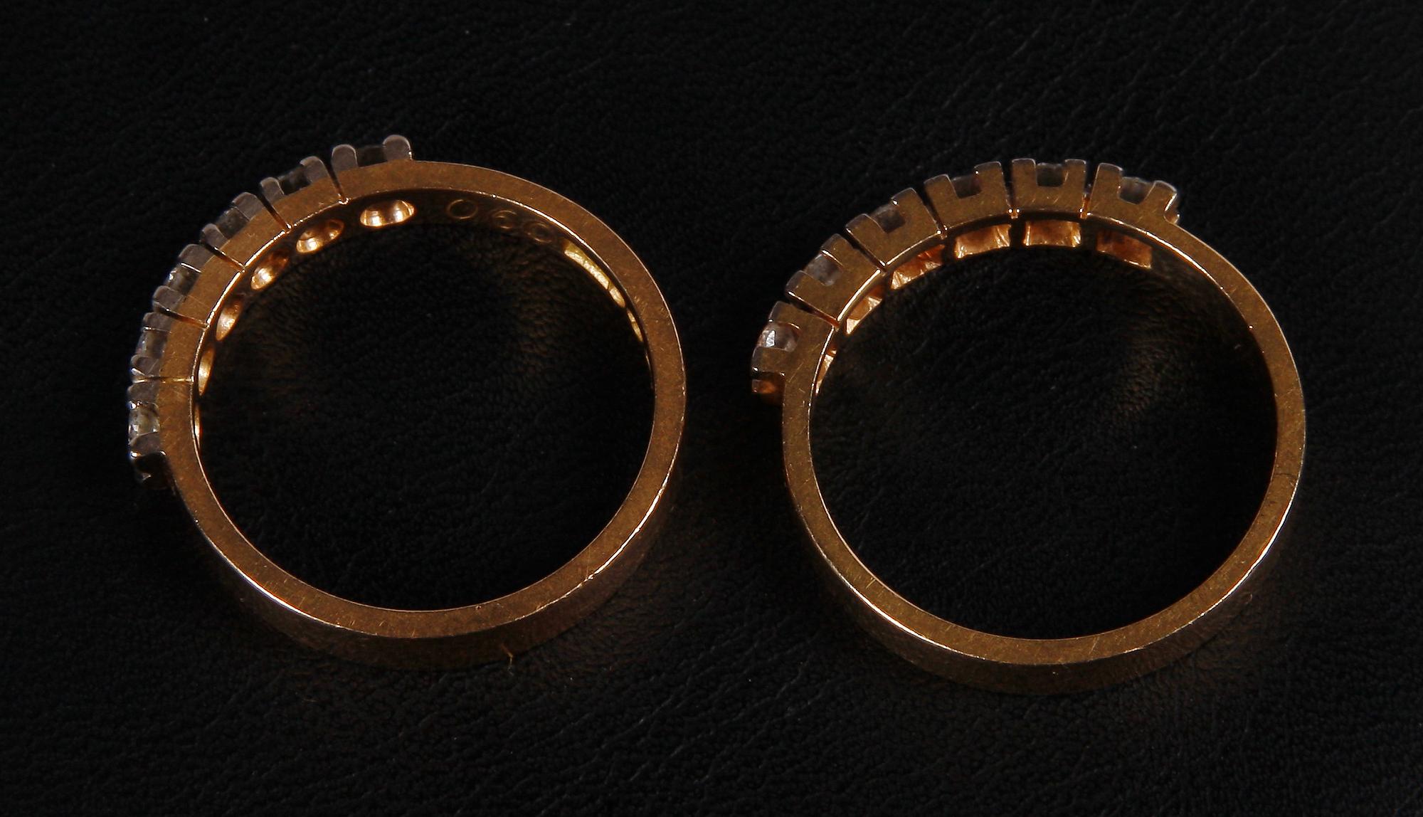 ALLIANSRINGAR, 2 st, 18K guld, diamanter. ÖRN, Göteborg 1984. Total vikt 9 gram.