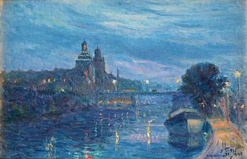 395. Erik Tryggelin, Evening light over Stockholm, scene from the Karlberg Canal.