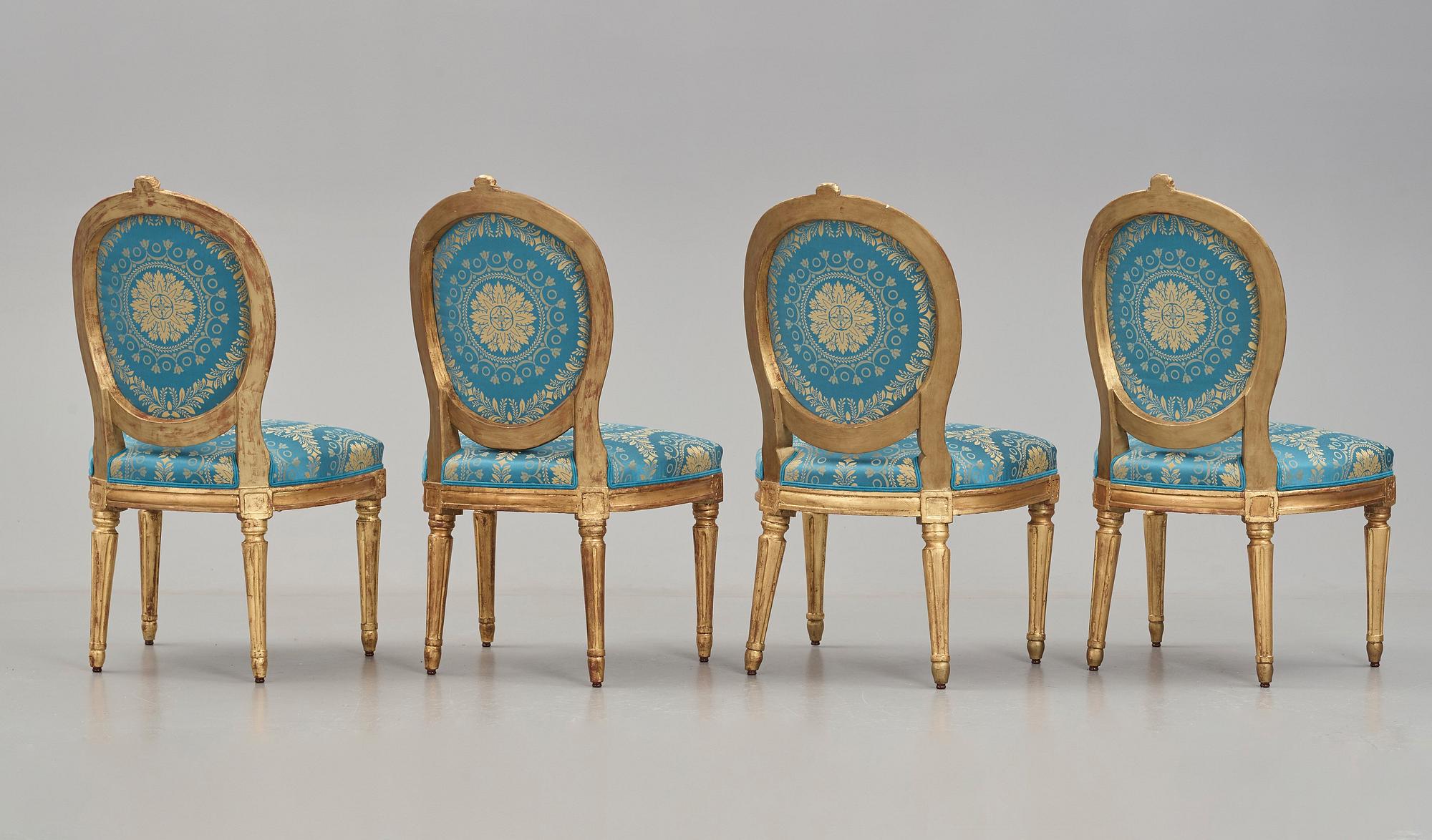 Four Gustavian late 18th century chairs.