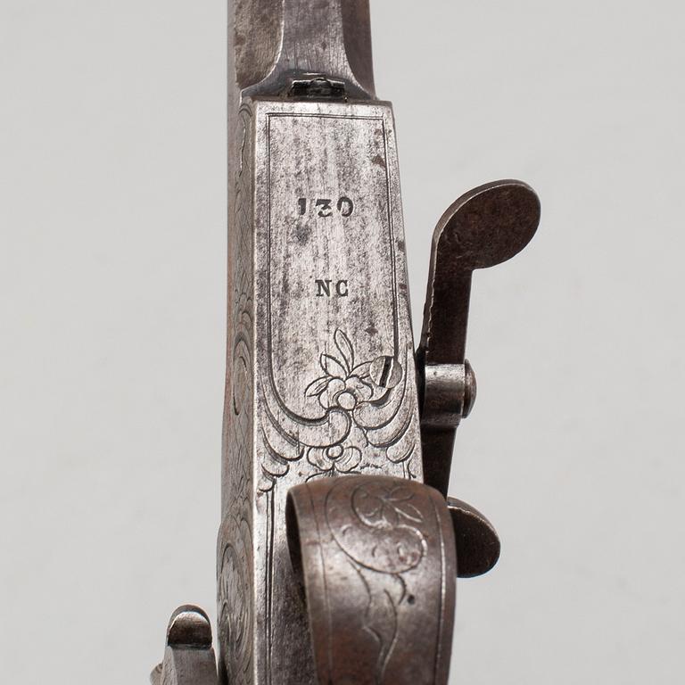 A mid 19th century Belgian percussion pistol.