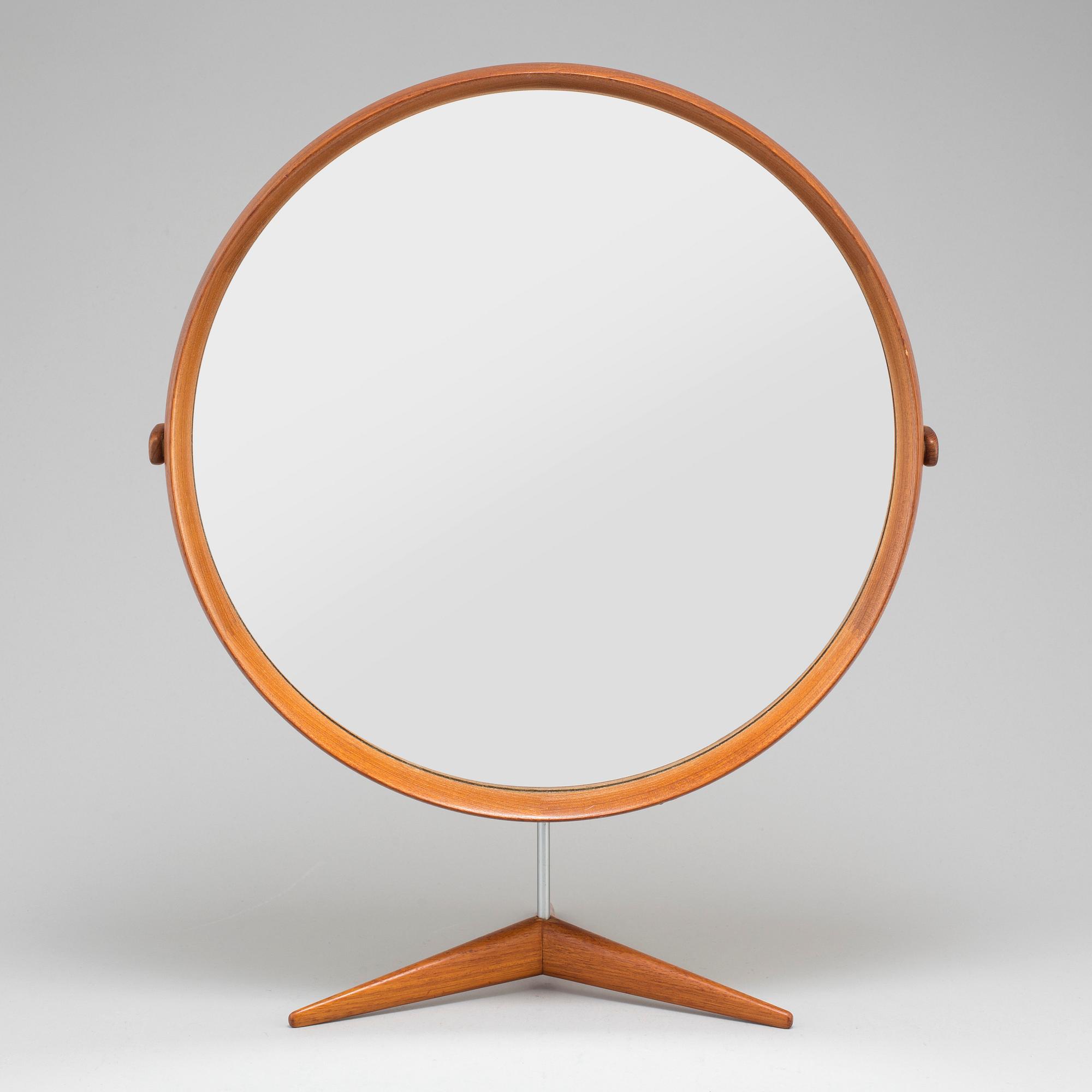 A teak table mirror by Uno and Östen Kristiansson for Luxus, Vittsjö.
