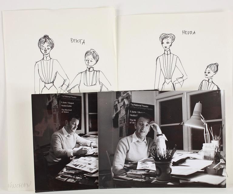 MAX GOLDSTEIN (MAGO) dräktskisser, kostymteckningar, fotografier, delvis sign, ca 40 st.