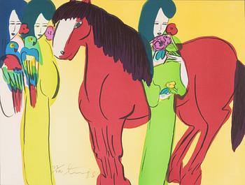 Walasse Ting, 'Women with horse and parrots'.