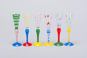 SNAPSGLAS, 6 st. Orrefors "Clown", design Anne Nilsson.