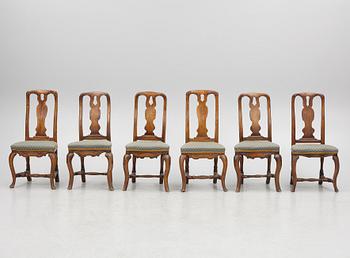 A set of six late Baroque chairs, mid 18th Century.