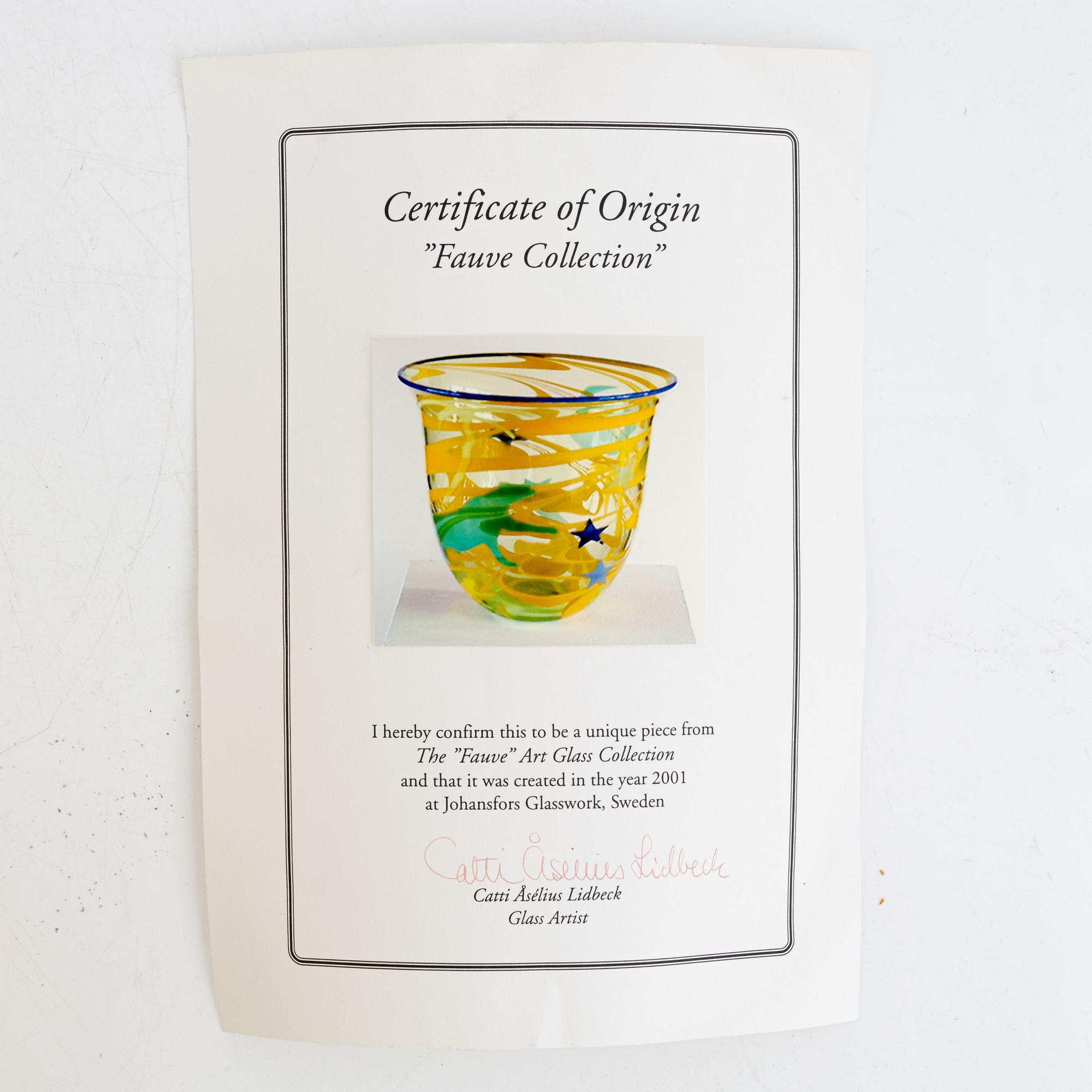Catti Åsélius Lidbeck, vase, unique, "Fauve Collection", Johansfors, 2001.