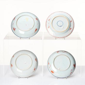 A set of four odd imari verte dishes, Qing dynasty, Kangxi (1662-1722).