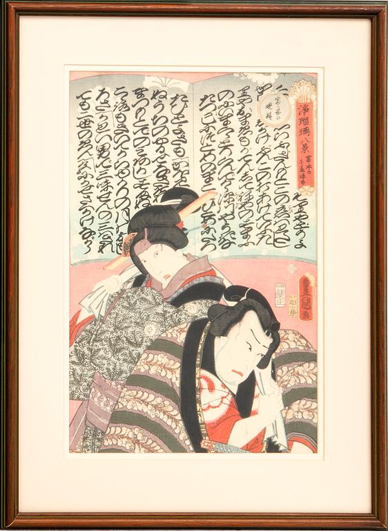 Utagawa Kunisada, färgträsnitt 3 st, Japan 1800-tal.