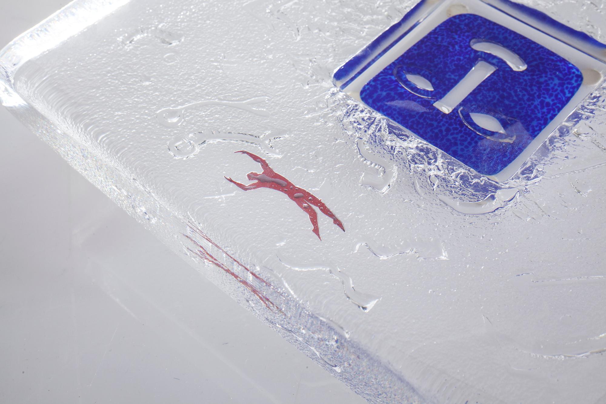 A signed Bertil Vallien glass object for Kosta Boda.