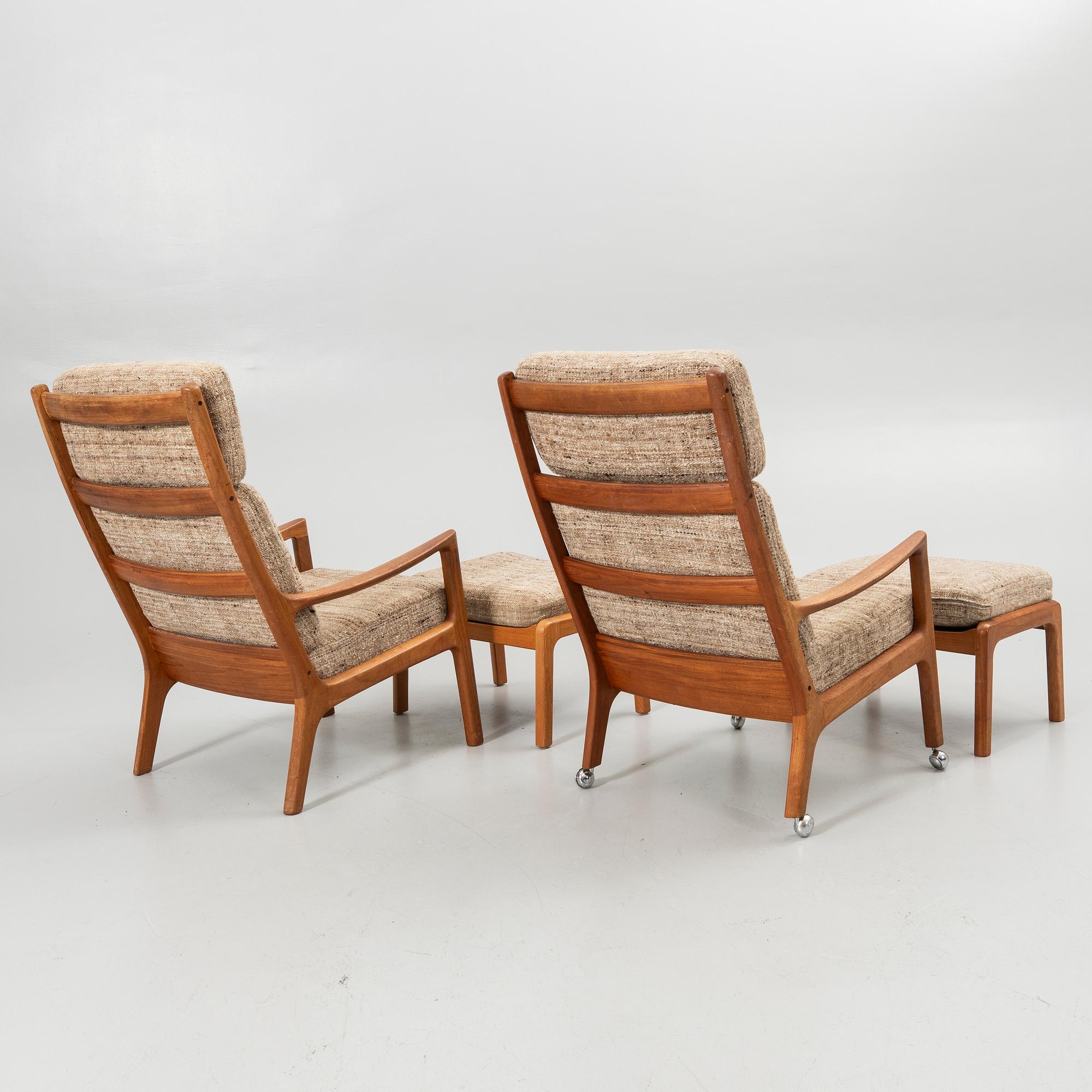 Ole Wanscher, Pair of armchairs with footstool, “Senator”, Cado, second half of the 20th century.