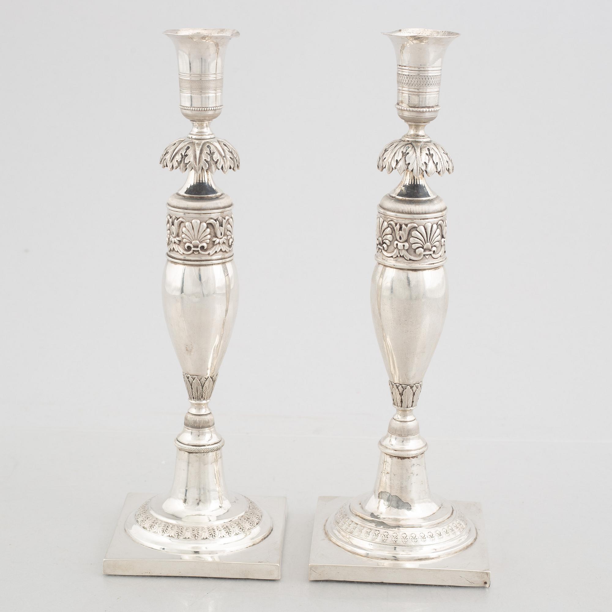 Two early 19th century German silver candlesticks, Berlin and Breslau 1820-1850.