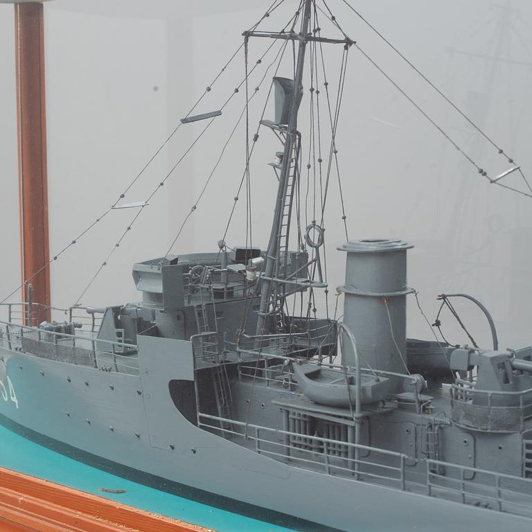 A scale modelship of the Swedish minesweeper HMS Landsort.