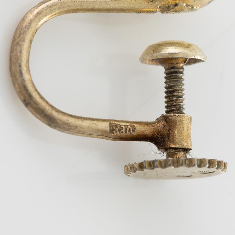 Brooch/pendant and earrings, in the form of butterflies, silver with turquoises and pearls.