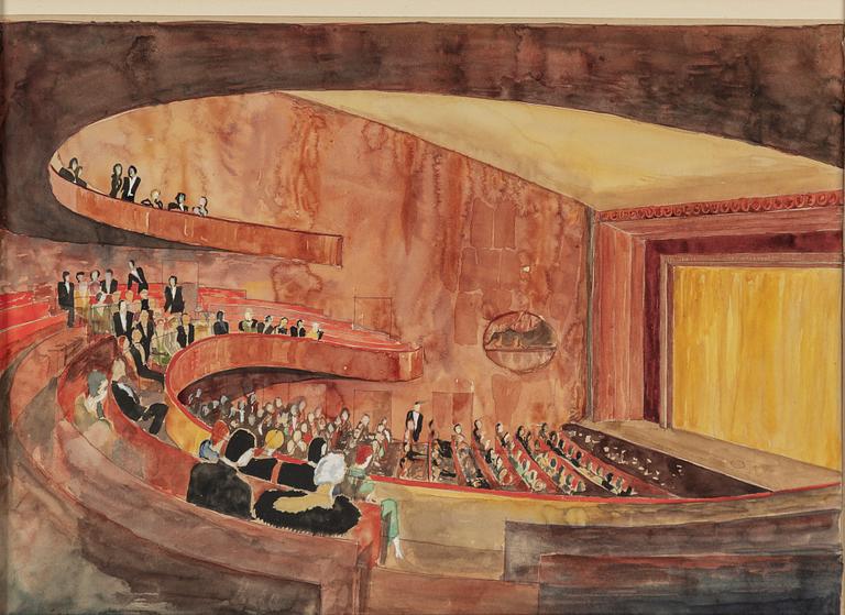 FASADER/INTERIÖRER, 4 st, akvareller, 1900-tal.