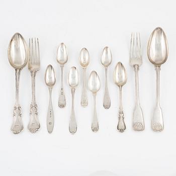 A set of silver cutlery, among others Emanuel Forssman, Växjö, 1855.