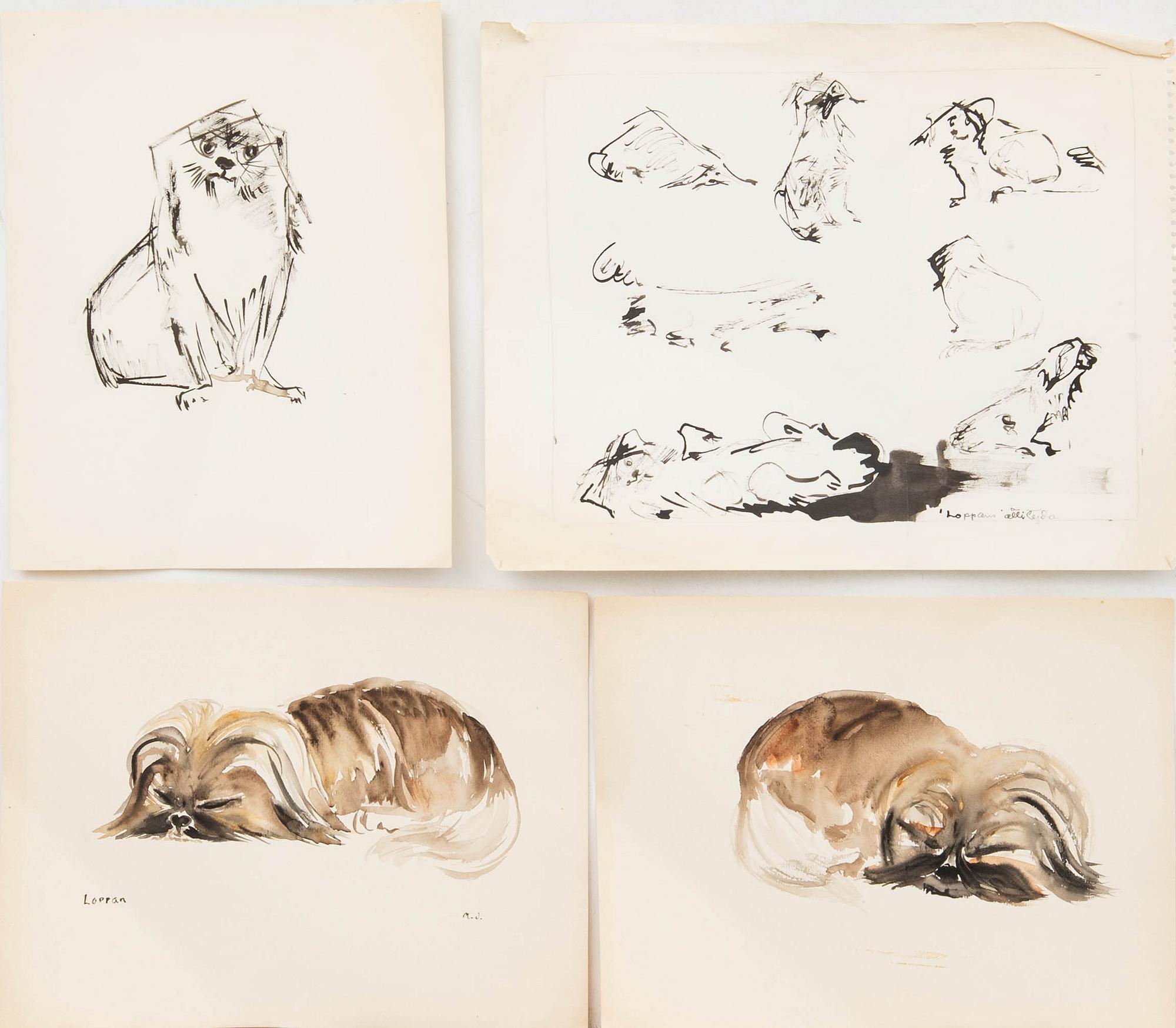 Margit Jones, akvareller, 4 st, "Loppan".