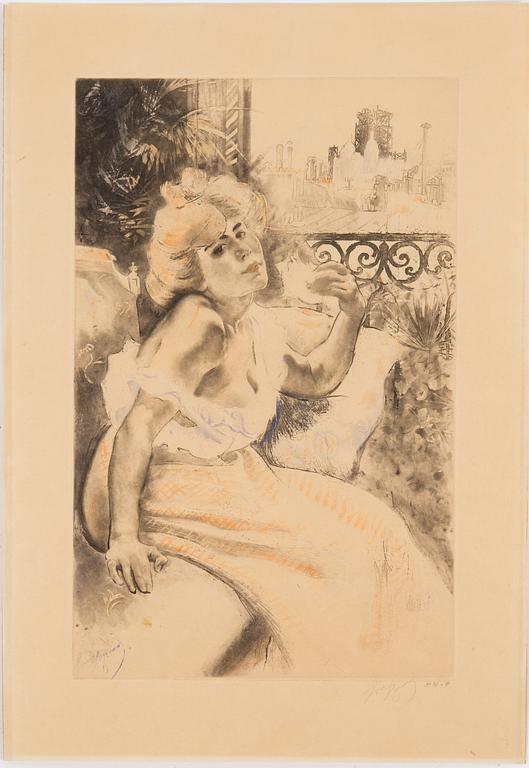 LOUIS LEGRAND, colour aquatint and soft-ground etching, signed Louis Legrand and numbered No21 in pencil.